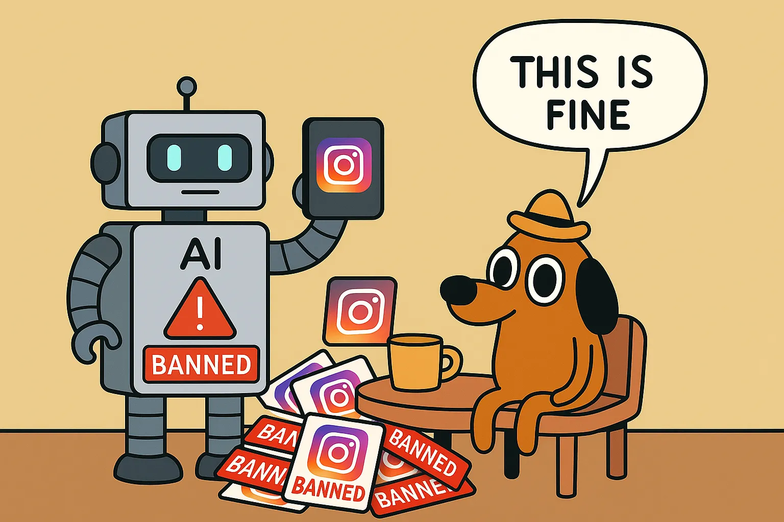 Instagram AI bot automated account banning system illustration