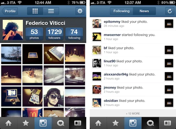 Original Instagram interface from 2010 showing the classic design and layout