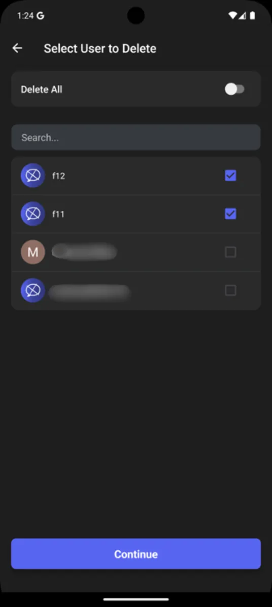 User selection screen for targeted message deletion in Slack