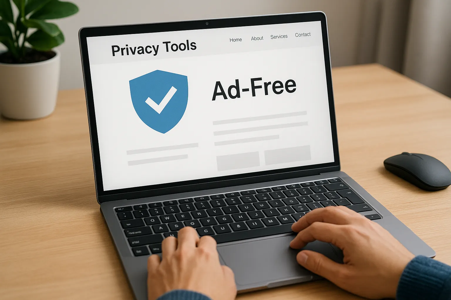 Person using privacy tools on computer with clean, ad-free interface showing improved digital experience